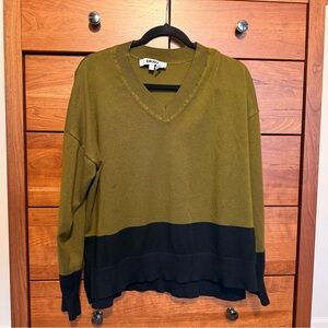 DKNY Olive and Black V-Neck Sweater
